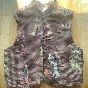Vintage women’s medium Brown quilted Vest with Geisha Print